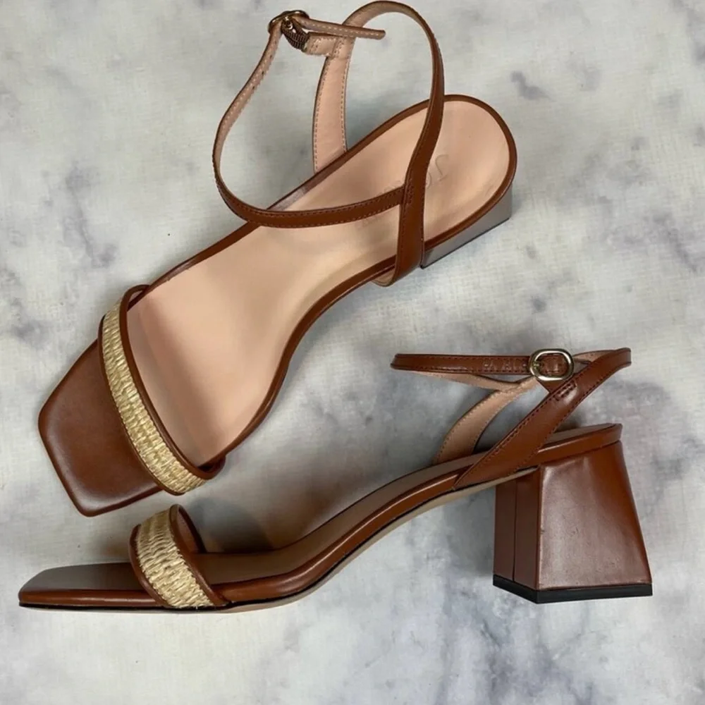 J. Crew Layne Cognac Brown Block Heel Sandal - 10.5 - Picture 2 of 9
